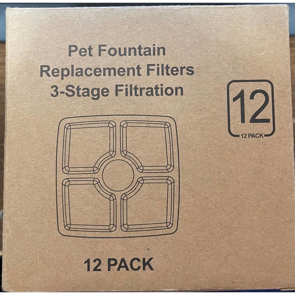 Pet Fountain Replacement Filters Square 3 Stage 12 Pack